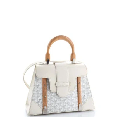 Pre-owned Goyard  Goyard Saigon Top Handle Bag Coated Canvas With Leather Pm In White