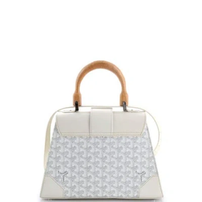 Pre-owned Goyard  Goyard Saigon Top Handle Bag Coated Canvas With Leather Pm In White
