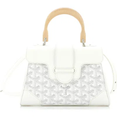 Pre-owned Goyard  Goyard Saigon Top Handle Bag Coated Canvas With Leather Mini In Neutral