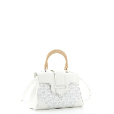 Pre-owned Goyard  Goyard Saigon Top Handle Bag Coated Canvas With Leather Mini In Neutral