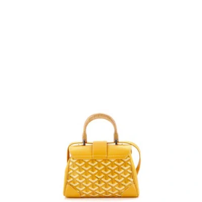 Pre-owned Goyard  Goyard Saigon Top Handle Bag Coated Canvas With Leather Mini In Yellow