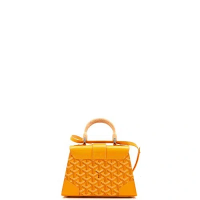 Pre-owned Goyard  Goyard Structured Saigon Top Handle Bag Coated Canvas With Leather Mini In Yellow