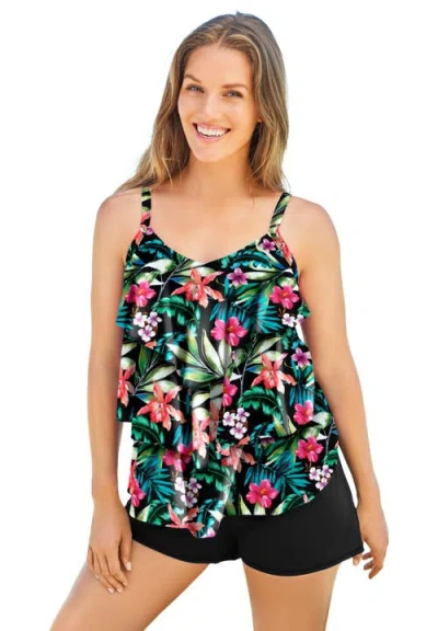 Swim 365 Longer-length Tiered-ruffle Tankini Top In Multi