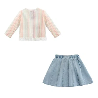 Mimi Tutu Multicolor Skort Cardigan Set In Blue