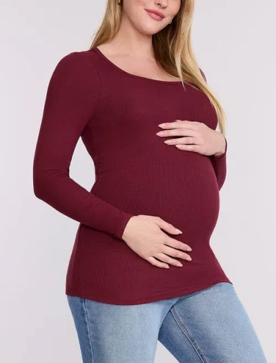Motherhood Maternity Square Neck Rib Knit Long Sleeve Tee In Burgundy