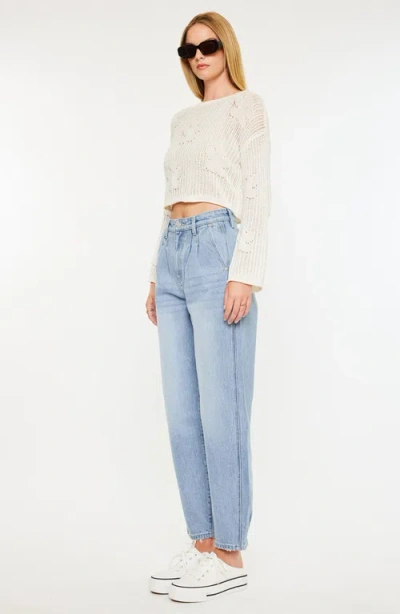 Kancan Women's Ultra High Rise Wide Tapered Fit Pull On Jeans In Blue