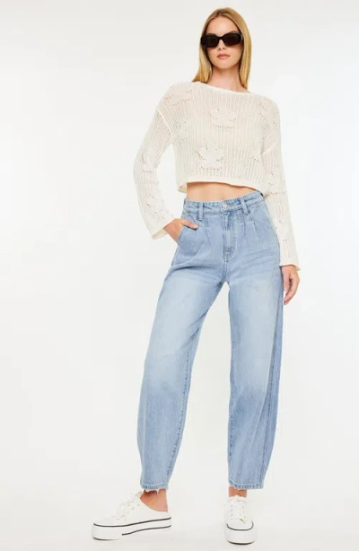 Kancan Women's Ultra High Rise Wide Tapered Fit Pull On Jeans In Blue