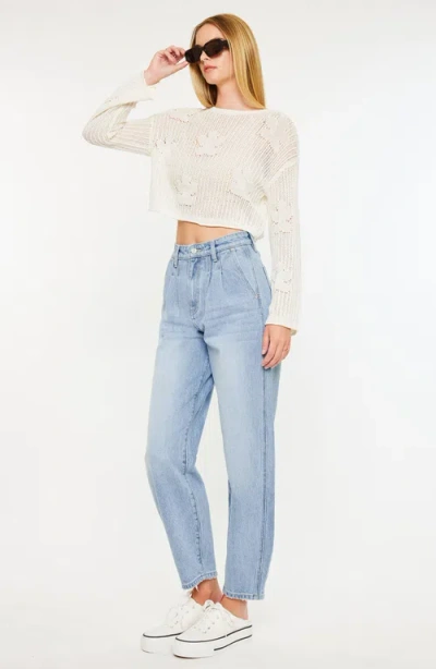 Kancan Women's Ultra High Rise Wide Tapered Fit Pull On Jeans In Blue