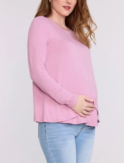 Motherhood Maternity Crewneck Long Sleeve Draped Nursing Tee In Pink
