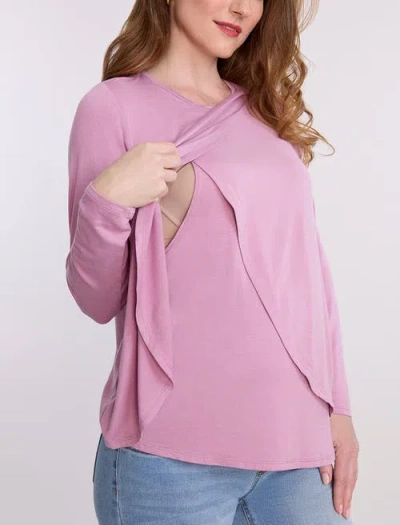 Motherhood Maternity Crewneck Long Sleeve Draped Nursing Tee In Pink