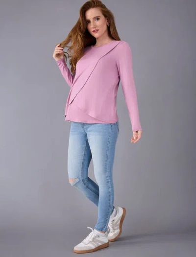 Motherhood Maternity Crewneck Long Sleeve Draped Nursing Tee In Pink