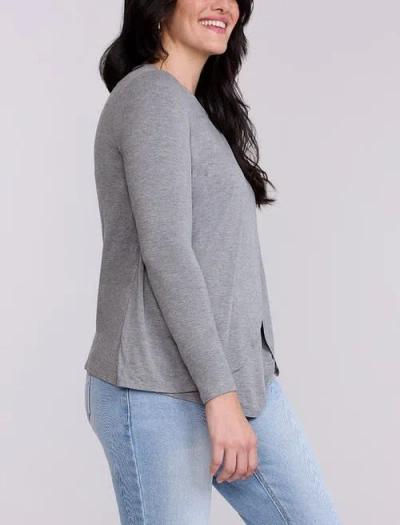 Motherhood Maternity Crewneck Long Sleeve Draped Nursing Tee In Gray