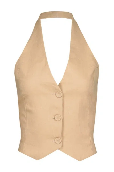 Bishop + Young Positano Linen Halter Vest In Neutral