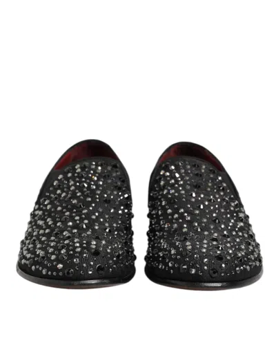 Pre-owned Dolce & Gabbana Black Suede Crystal Embellished Loafer Men's Shoes ()