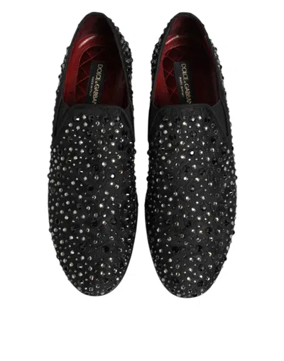 Pre-owned Dolce & Gabbana Black Suede Crystal Embellished Loafer Men's Shoes ()
