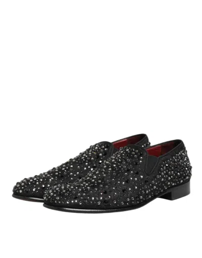 Pre-owned Dolce & Gabbana Black Suede Crystal Embellished Loafer Men's Shoes ()