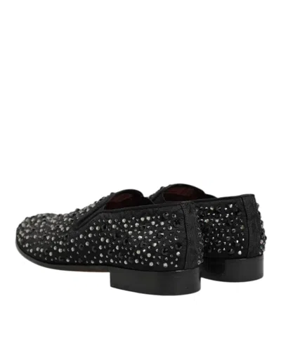 Pre-owned Dolce & Gabbana Black Suede Crystal Embellished Loafer Men's Shoes ()