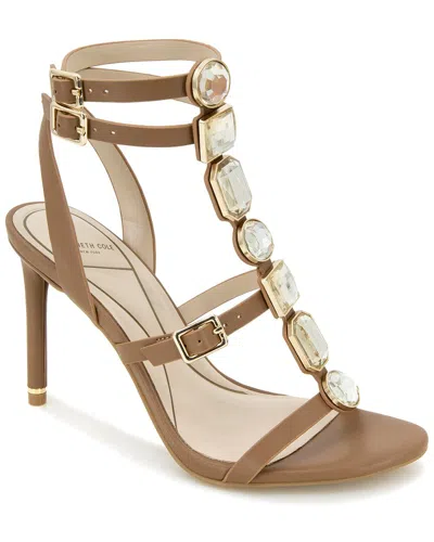 Kenneth Cole Lilath Jewel Leather Strap Heel In Neutral