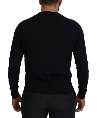 Dolce & Gabbana Blue Wool Staff Down Cardigan Sweater In Black