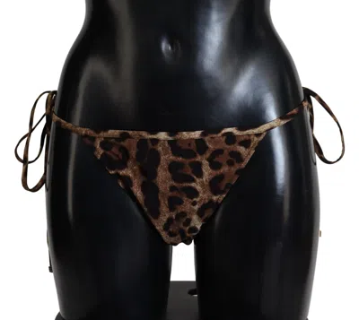 Dolce & Gabbana Brown Leopard Print Swimsuit Swimwear Bikini Women's Bottom In Brown