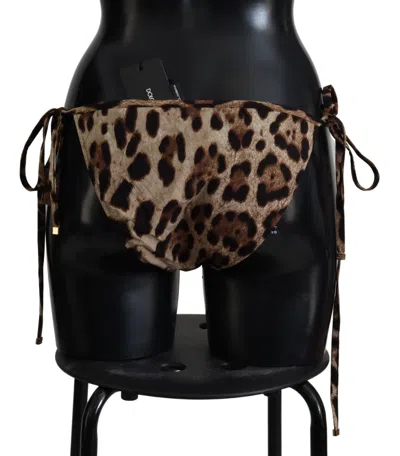 Dolce & Gabbana Brown Leopard Print Swimsuit Swimwear Bikini Women's Bottom In Brown