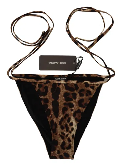 Dolce & Gabbana Brown Leopard Print Swimsuit Swimwear Bikini Women's Bottom In Brown