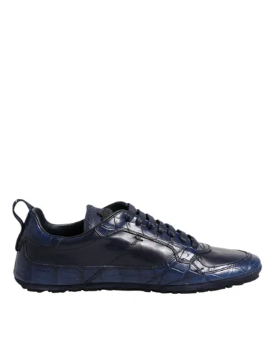 Dolce & Gabbana Dark Blue Leather Low Top Men Sneakers Men's Shoes In Blue