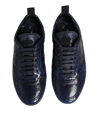 Dolce & Gabbana Dark Blue Leather Low Top Men Sneakers Men's Shoes In Blue