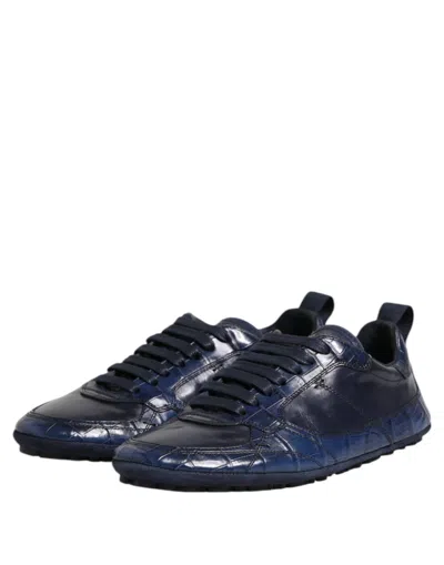 Dolce & Gabbana Dark Blue Leather Low Top Men Sneakers Men's Shoes In Blue
