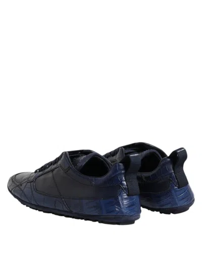 Dolce & Gabbana Dark Blue Leather Low Top Men Sneakers Men's Shoes In Blue