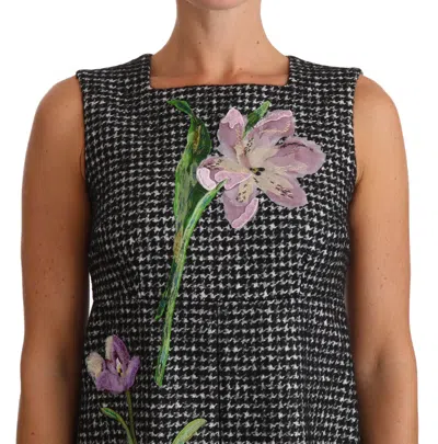 Dolce & Gabbana Gray Tulip Embroidered A-line Shift Dress In Black