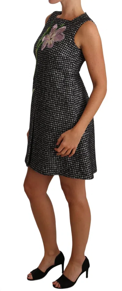 Dolce & Gabbana Gray Tulip Embroidered A-line Shift Dress In Black