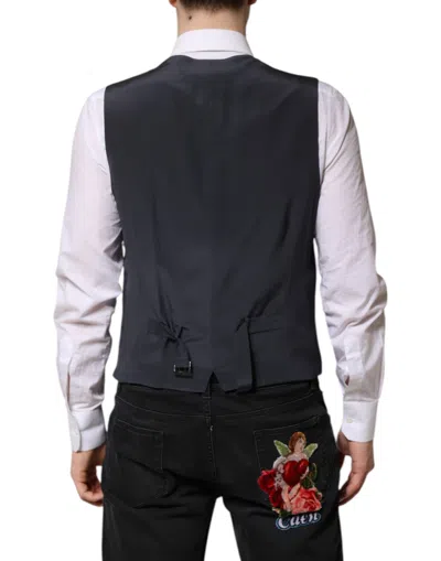 Dolce & Gabbana Gray Plaid Wool Formal Dress Waistcoat Men's Vest In Gray