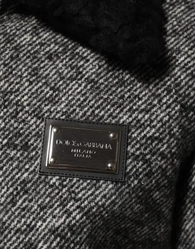 Dolce & Gabbana Gray Wool Herringbone Shearling Collar Bomber Jacket In Gray