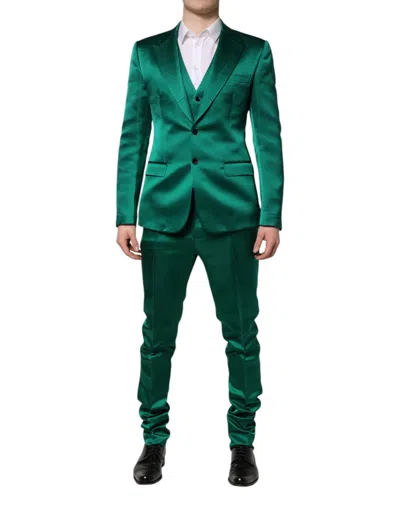 Dolce & Gabbana Green Silk 3 Piece Single Breasted Suit In Green