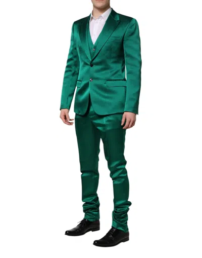 Dolce & Gabbana Green Silk 3 Piece Single Breasted Suit In Green