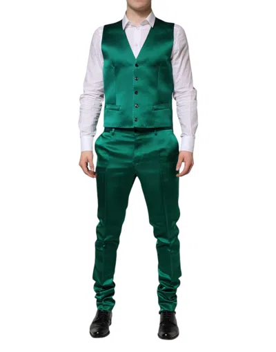 Dolce & Gabbana Green Silk 3 Piece Single Breasted Suit In Green