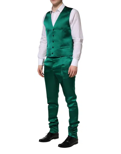 Dolce & Gabbana Green Silk 3 Piece Single Breasted Suit In Green
