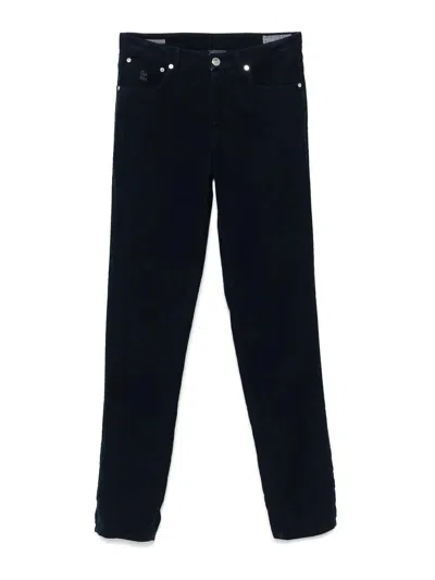 Brunello Cucinelli Italian Fit Trousers In Navy Blue Cotton Corduroy In Blue