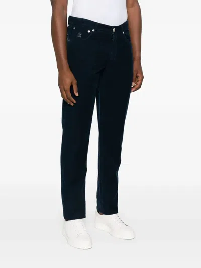 Brunello Cucinelli Italian Fit Trousers In Navy Blue Cotton Corduroy In Blue