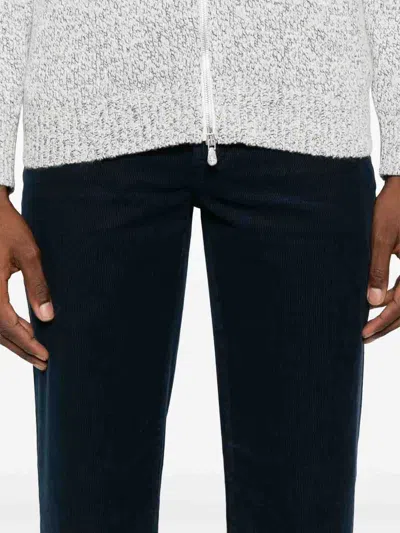 Brunello Cucinelli Italian Fit Trousers In Navy Blue Cotton Corduroy In Blue