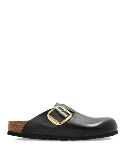 Birkenstock Black Slip-on Sandals With Gold-tone Buckle In Black