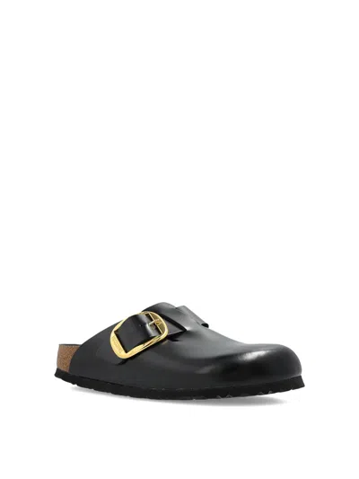 Birkenstock Black Slip-on Sandals With Gold-tone Buckle In Black