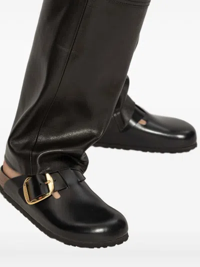 Birkenstock Black Slip-on Sandals With Gold-tone Buckle In Black