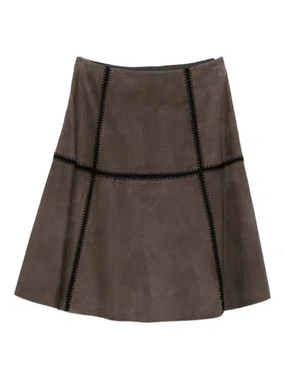 Blugirl A-line Crochet And Suede Panel Skirt In Brown