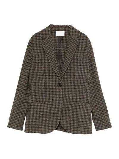 Circolo 1901 Brown Checkered Tailored Jacket In Wool-cashmere Blend In Gray