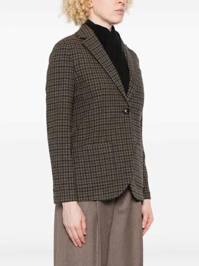 Circolo 1901 Brown Checkered Tailored Jacket In Wool-cashmere Blend In Gray