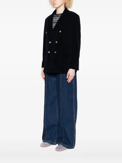 Circolo 1901 Double-breasted Blue Jacket With Corduroy Texture In Blue