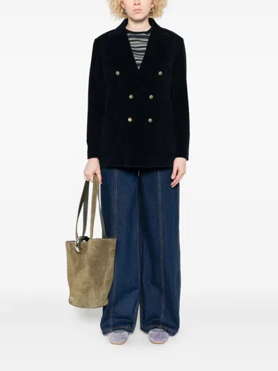 Circolo 1901 Double-breasted Blue Jacket With Corduroy Texture In Blue