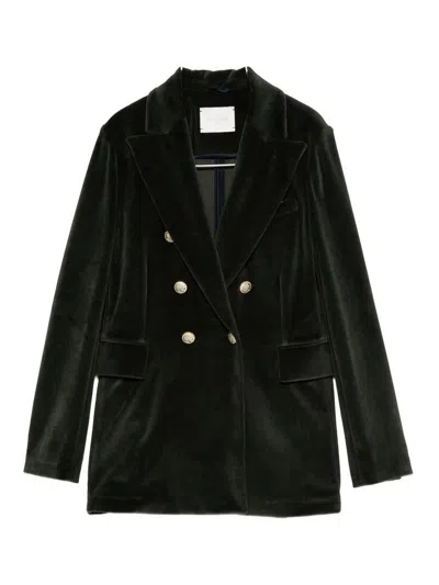 Circolo 1901 Double-breasted Velvet Jacket Featuring Pockets In Black